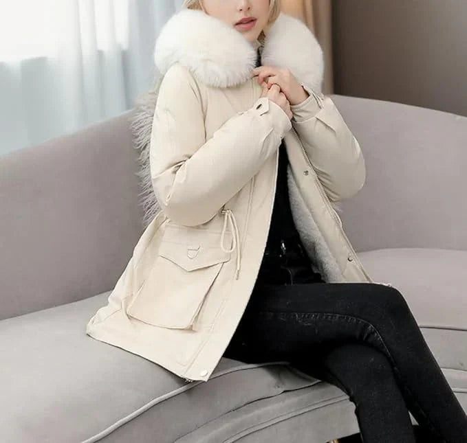 R&B | Parka Mantel – Isoliert Mid-Thigh Passform – Kunstfell Kapuze – Verstellbare Taille