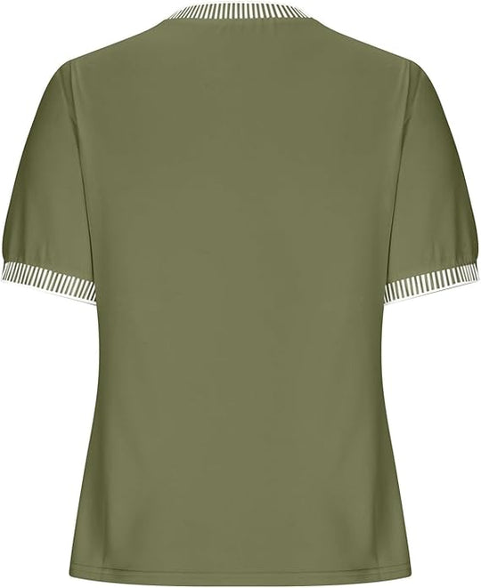 Damen Lässiges Kurzarm-Shirt mit Modischem Streifenkragen R&B