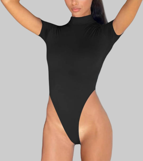 Damen Figurbetonter Body mit hohem Kragen R&B