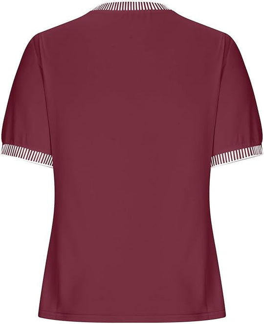 Damen Lässiges Kurzarm-Shirt mit Modischem Streifenkragen R&B
