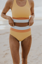 R&B | High Waist Colorblock Marine Cut Back Crop Bikini Set