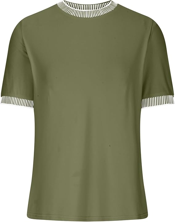 Damen Lässiges Kurzarm-Shirt mit Modischem Streifenkragen R&B