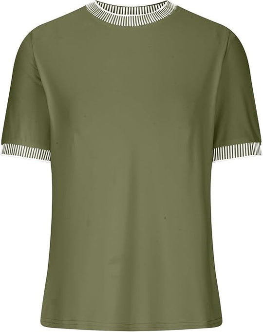 Damen Lässiges Kurzarm-Shirt mit Modischem Streifenkragen R&B
