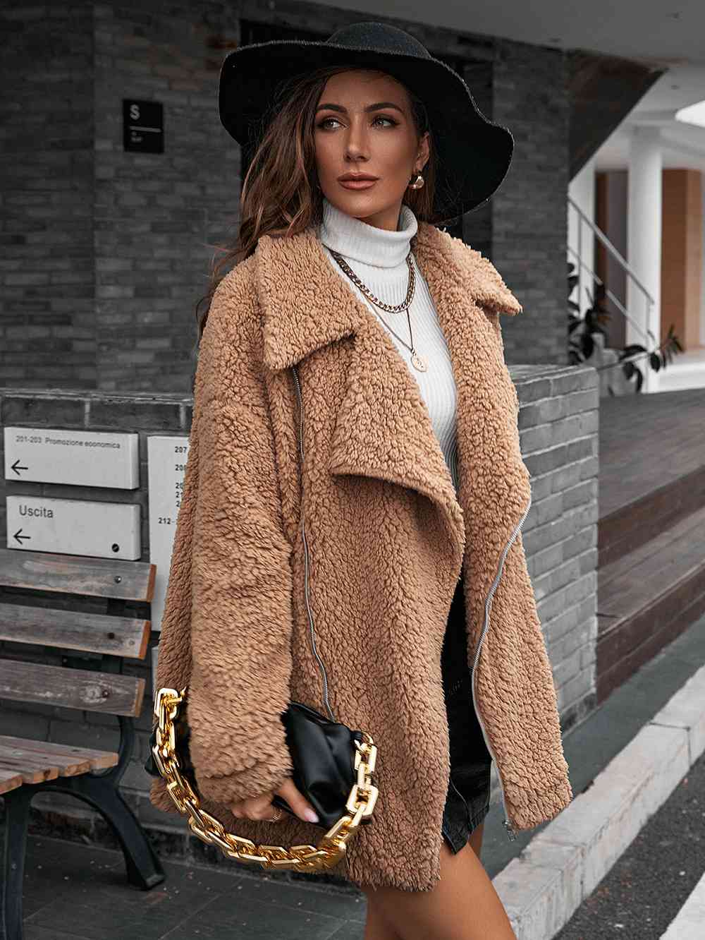 R&B | Double Take Zip up Teddy Jacke mit Kragen