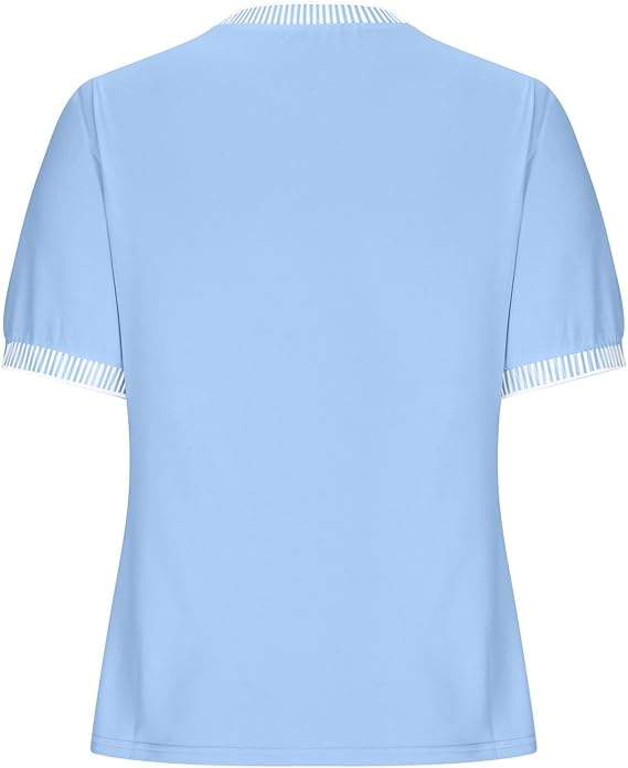 Damen Lässiges Kurzarm-Shirt mit Modischem Streifenkragen R&B