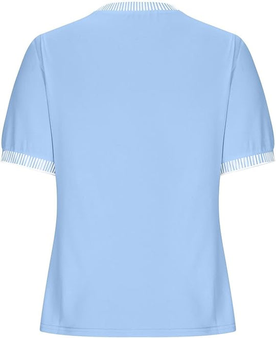 Damen Lässiges Kurzarm-Shirt mit Modischem Streifenkragen R&B