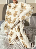 R&B | Bequemes weißes Bärenmotiv Loungewear-Set für Damen
