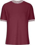 Damen Lässiges Kurzarm-Shirt mit Modischem Streifenkragen R&B