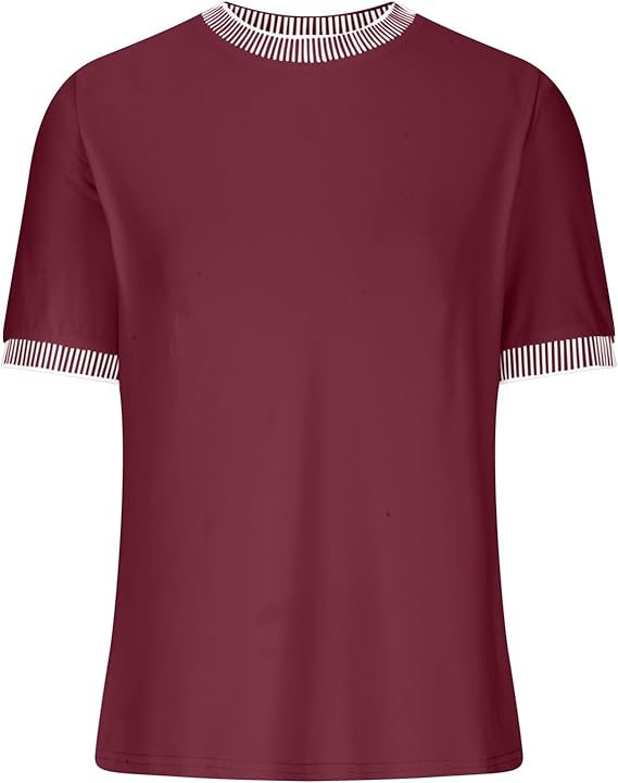 Damen Lässiges Kurzarm-Shirt mit Modischem Streifenkragen R&B