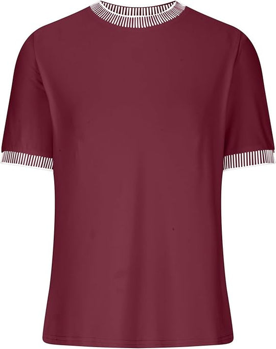 Damen Lässiges Kurzarm-Shirt mit Modischem Streifenkragen R&B