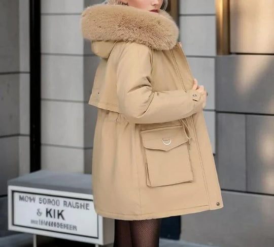 R&B | Parka Mantel – Isoliert Mid-Thigh Passform – Kunstfell Kapuze – Verstellbare Taille
