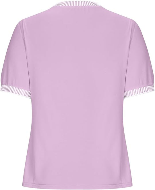 Damen Lässiges Kurzarm-Shirt mit Modischem Streifenkragen R&B