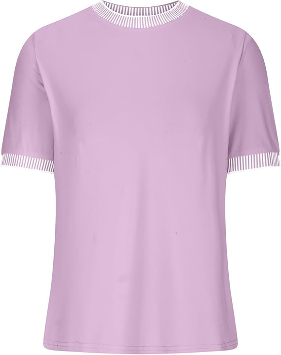 Damen Lässiges Kurzarm-Shirt mit Modischem Streifenkragen R&B