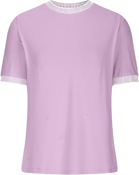 Damen Lässiges Kurzarm-Shirt mit Modischem Streifenkragen R&B