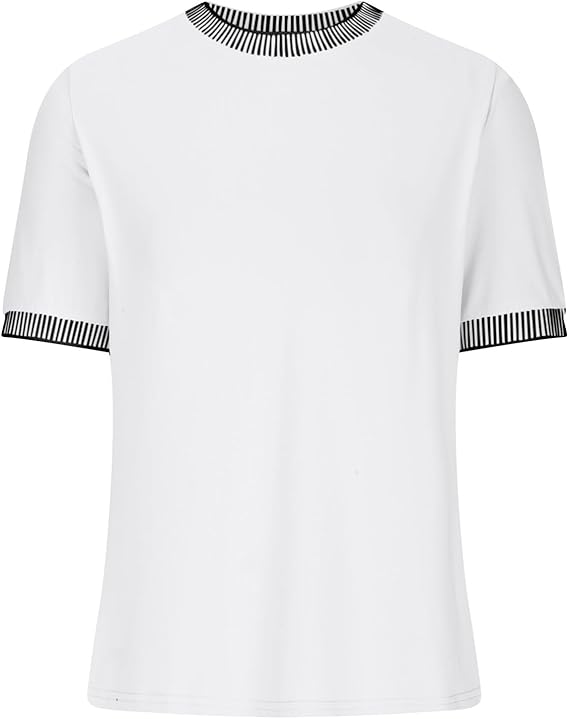 Damen Lässiges Kurzarm-Shirt mit Modischem Streifenkragen R&B