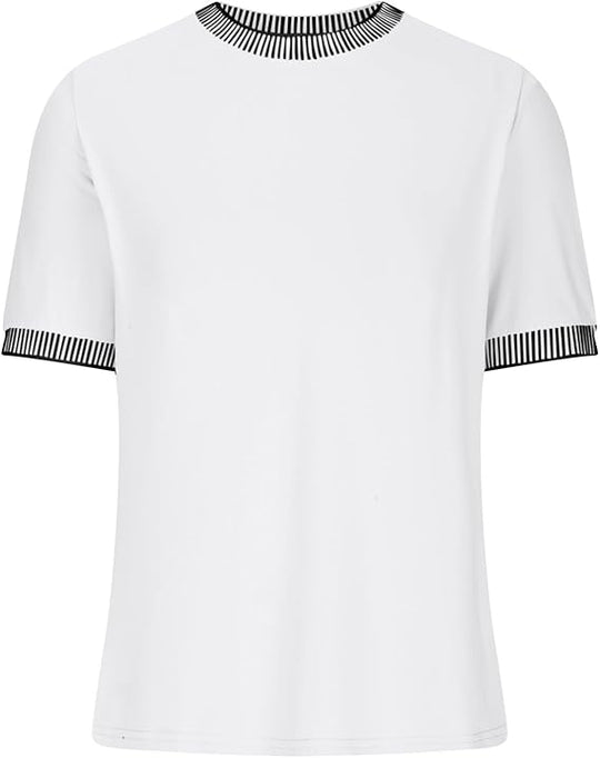 Damen Lässiges Kurzarm-Shirt mit Modischem Streifenkragen R&B