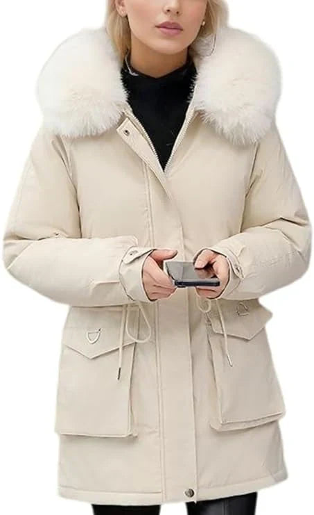 R&B | Parka Mantel – Isoliert Mid-Thigh Passform – Kunstfell Kapuze – Verstellbare Taille