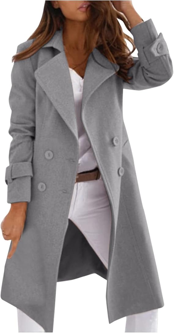 R&B | Eleganter Frauen Wollmantel mit Knopfverschluss