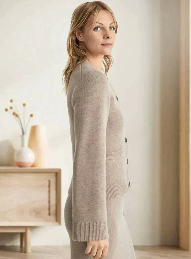R&B | Strickjacke Wollmischung Reguläre Passform Knopfverschluss mit Fronttaschen