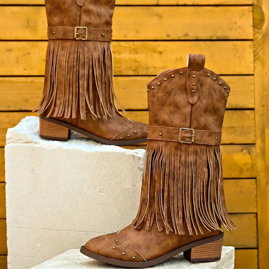 R&B | Quasten Bedeckte Damenstiefel mit Blockabsatz