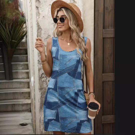 R&B | Kleid mit Denim-Print