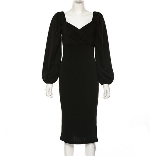 R&B | Ein-Wort-Schulter rückenfreies schlankes Kleid