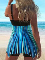 R&B | Gestreifter V-Ausschnitt Tankini mit Fließendem Design für Damen