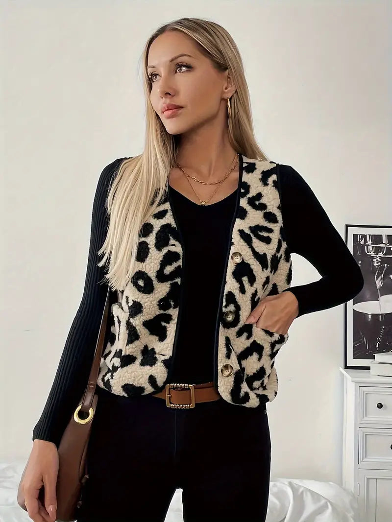 R&B | Ärmellose Weste aus Kunstpelz mit Leopardenmuster für Damen
