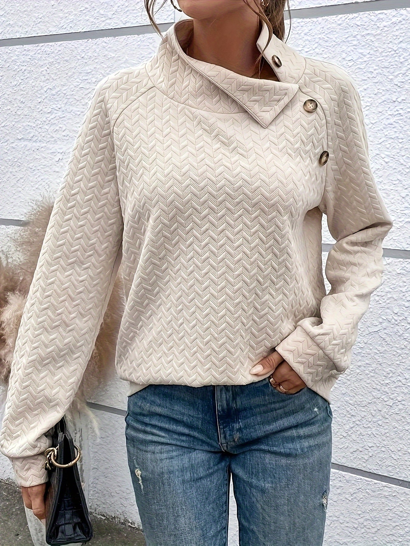 R&B | Leichtgewicht Pullover mit Hohem Kragen und Knöpfen Polyester Elegant und Komfortabel