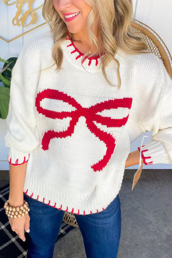 R&B | Weihnachtsbogen Kontrastfarbe Eingeschlossen Kante Langarm Gestrickter Pullover
