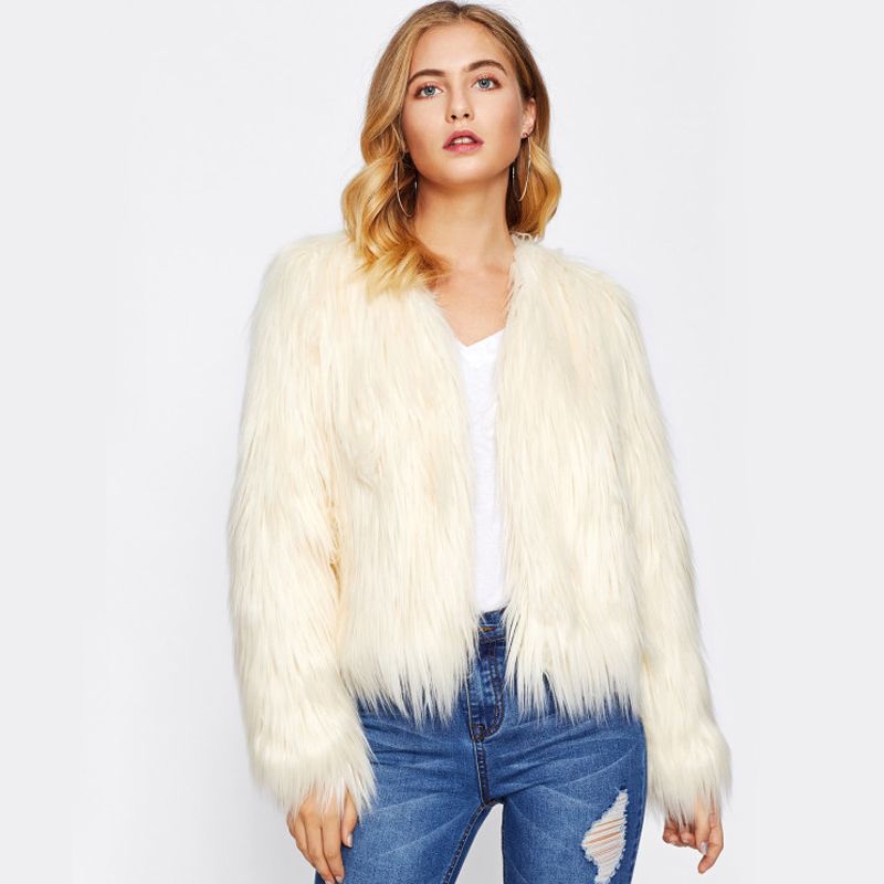 Damen Flauschige Kunstpelzjacke mit lässigem Schnitt R&B