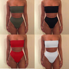 Damen Bandeau-Bikini-Set mit hohem Schnitt und tailliertem Design R&B