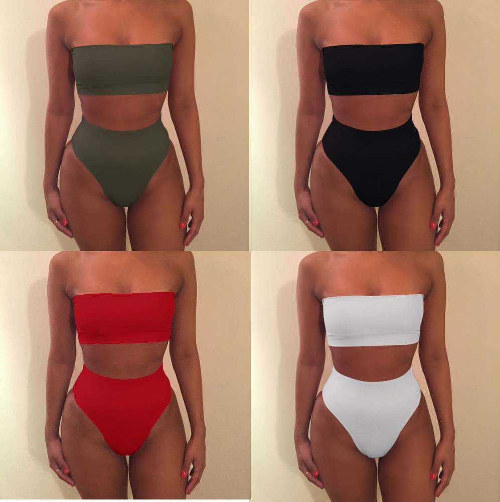 Damen Bandeau-Bikini-Set mit hohem Schnitt und tailliertem Design R&B