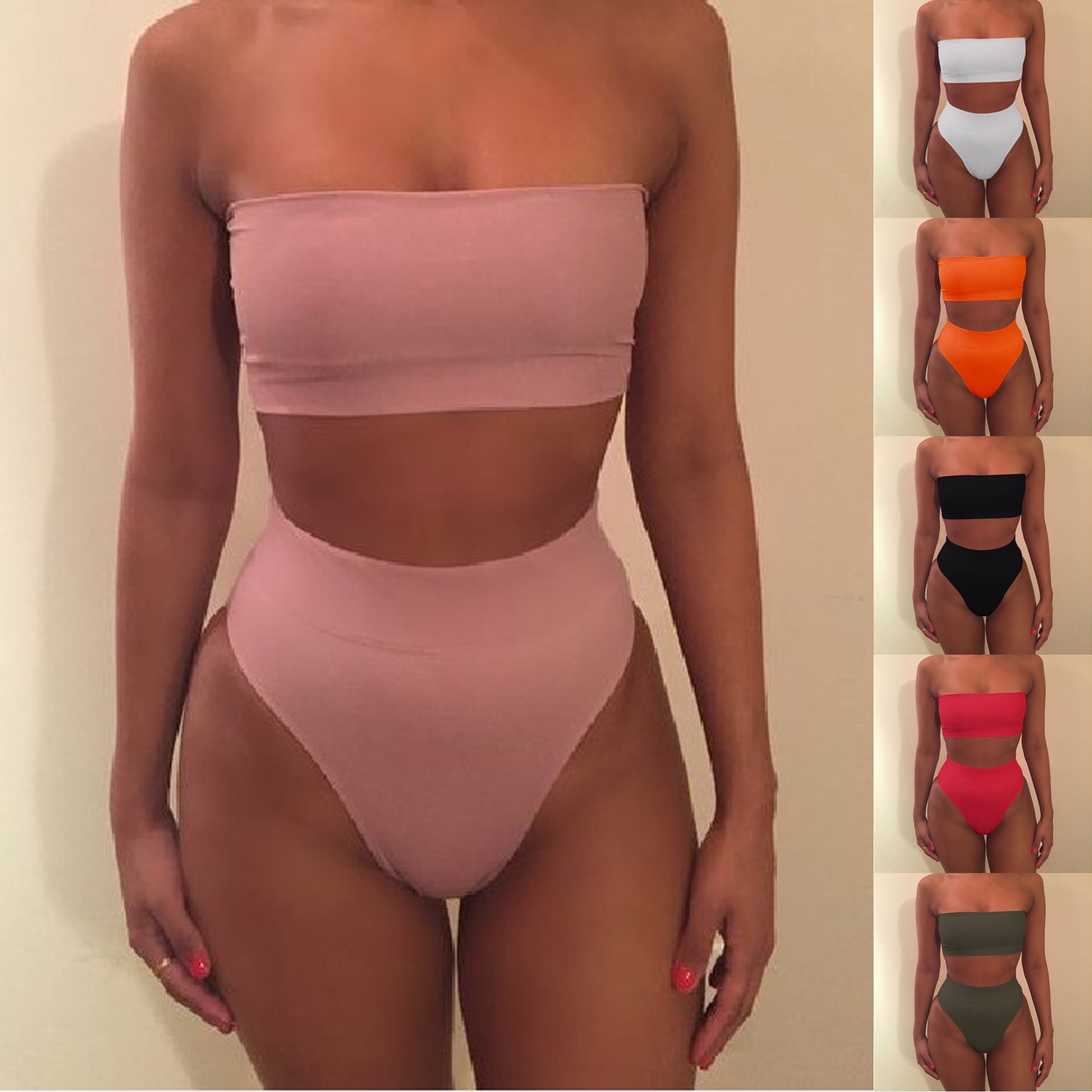 Damen Bandeau-Bikini-Set mit hohem Schnitt und tailliertem Design R&B