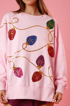 R&B | Weihnachtslichter Pailletten Schlitz Pullover Sweatshirt