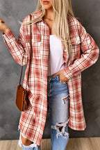 R&B | Karierter Button-Up Longline Shacket mit Brusttaschen