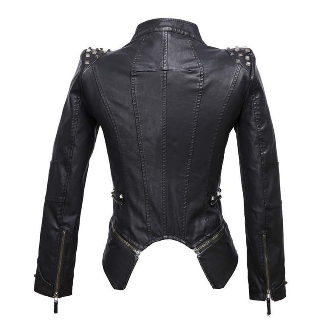 R&B | Damen Enganliegende Genietete Biker Lederjacke