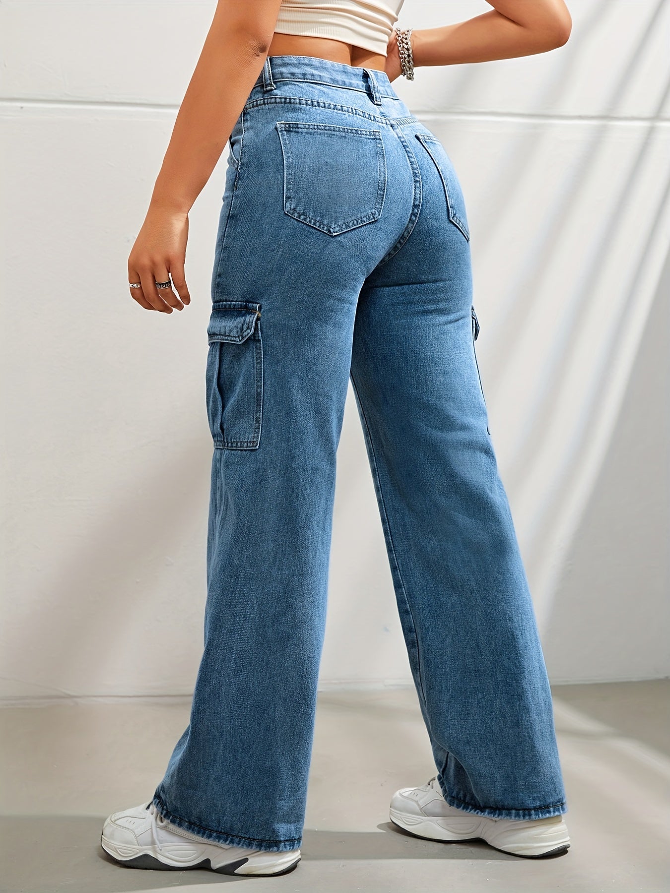 R&B | Hochgeschnittene Denim Cargo-Hose