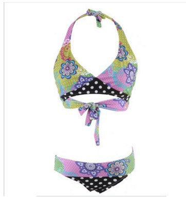 Damen Triangel-Bikini mit lR&Bhaftem Blumenmuster und gepunktetem Höschen R&B
