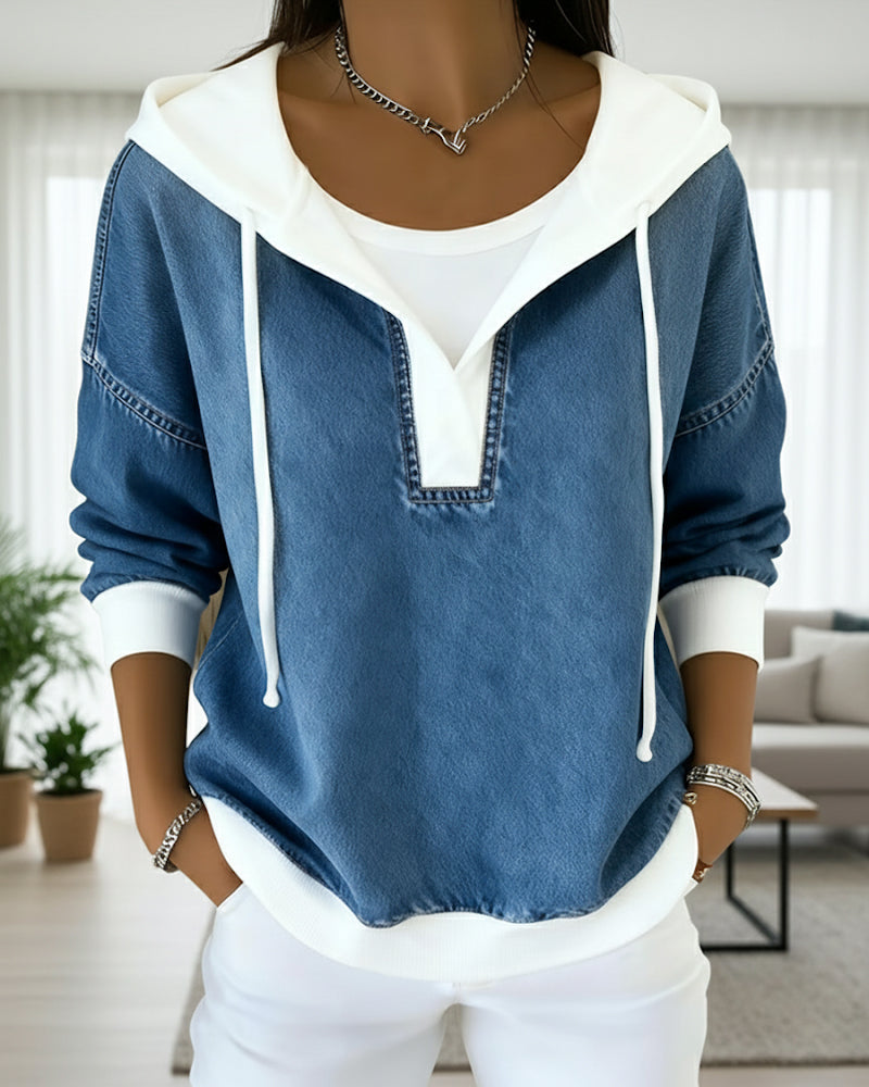 R&B | Sweatshirt mit Schnürung und Denim Einsätzen