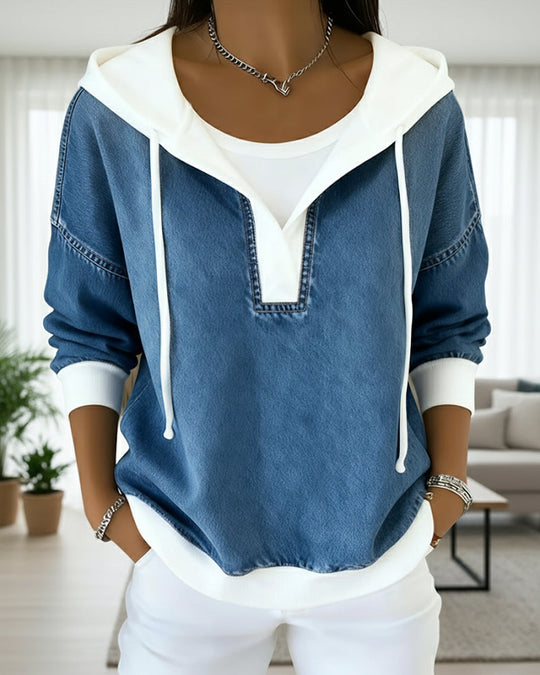 R&B | Sweatshirt mit Schnürung und Denim Einsätzen