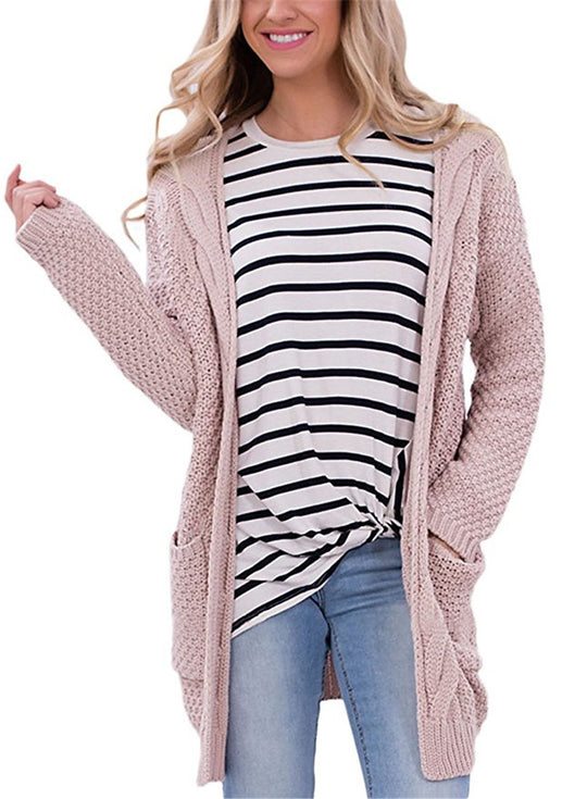 Damen lässige Strickjacke mit großen Taschen und offenem Design R&B