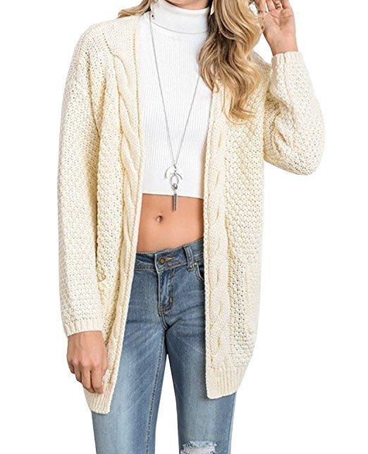 Damen lässige Strickjacke mit großen Taschen und offenem Design R&B