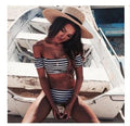 Damen Off-Shoulder Bikini-Set mit maritimem Streifenmuster R&B