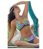 Damen Triangel-Bikini mit lR&Bhaftem Blumenmuster und gepunktetem Höschen R&B