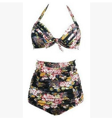 Damen Hoch tailliertes Bikini-Set mit floralem Design und Raffungen R&B