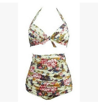 Damen Hoch tailliertes Bikini-Set mit floralem Design und Raffungen R&B