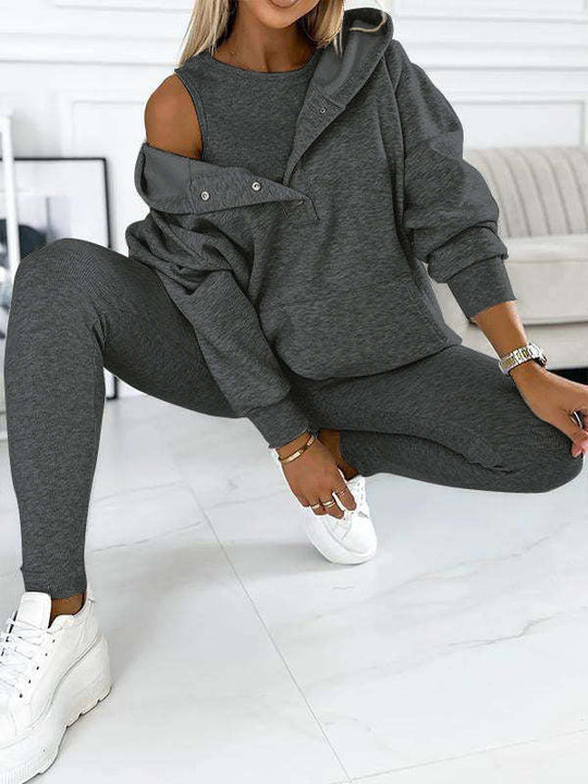 R&B | 3-Teiliges Damen-Sportanzug mit Lockerem Kapuzenpullover und Slim-Hosen