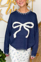 R&B | Weihnachtsbogen Kontrastfarbe Eingeschlossen Kante Langarm Gestrickter Pullover