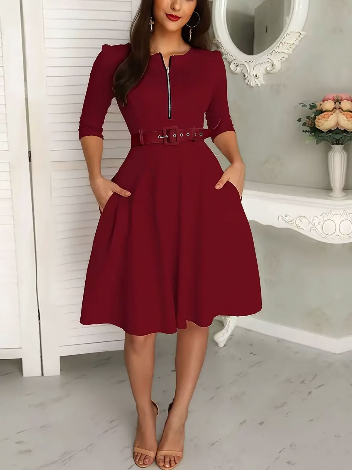 R&B | Kleid mit Gürtel und Reißverschluss